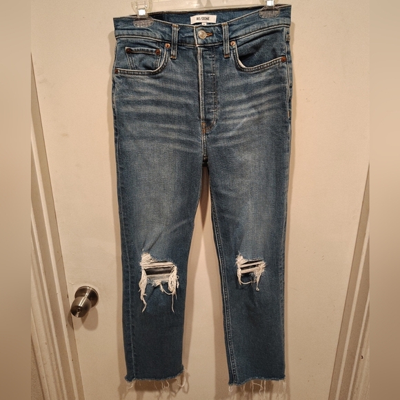 Re/Done Women's High Rise 70's Stovepipe Button Fly Jeans Sz 27 Dusk Destroy - Picture 1 of 8